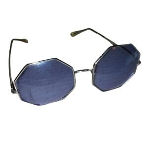 Octagon Vintage Mod Hippie Round Glasses Blue Tin Big Metal Frames Collector